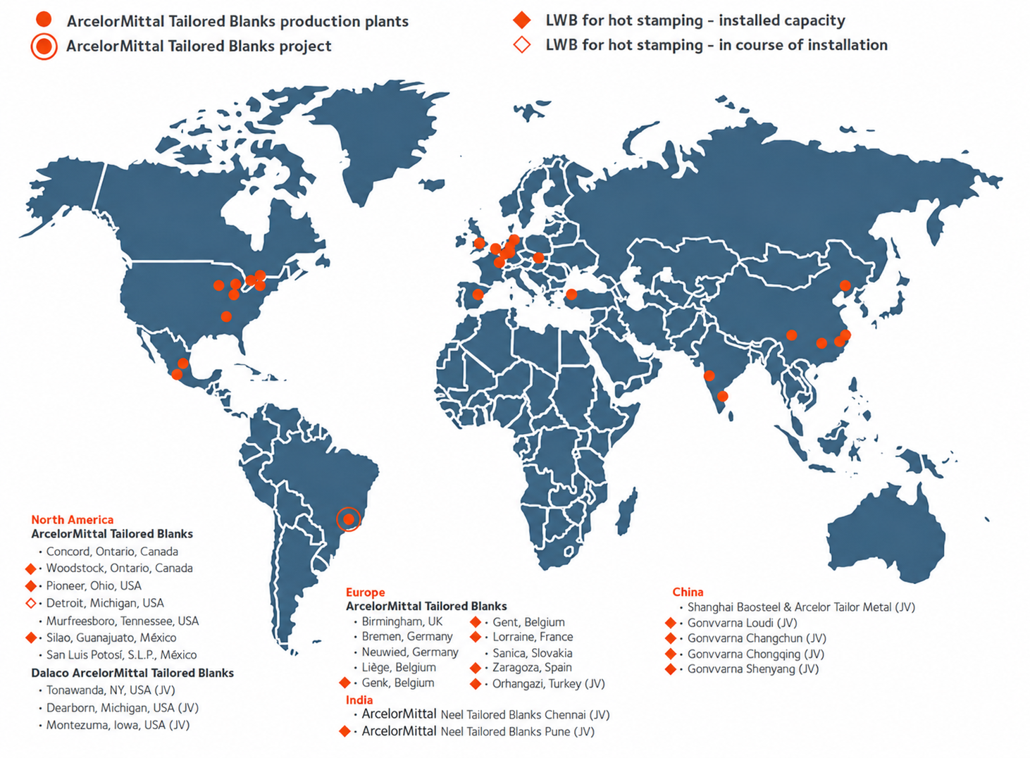 ArcelorMittal Tailored Global Locations Map
